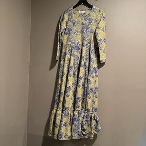 Ogsan Earthy Fashion Blue and Yellow Tiered Ruffle Boho Peasant Sundress Size XL